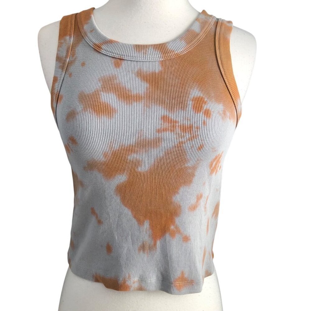 Shelbe Shop Earth Tank Top Women's size S Orange & Gray Organic Cotton Rib NEW